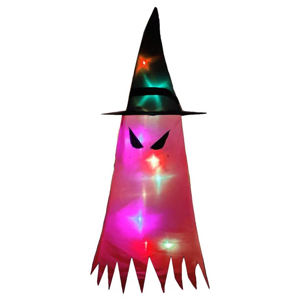 Decoraciones de Halloween, manga de viento fantasma con sombrero, luz LED, bandera espeluznante colgante, serpentina de viento para accesorios de fiesta en interiores y exteriores, ojo de demonio ro