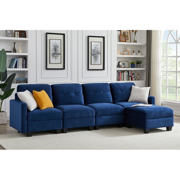 Lecut Reversible L Shaped 4 Seat Couch with Ottoman Sectional Sofa