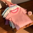 thumbnail image 6 of YunPes Girls Ruffle Short Sleeve T Shirt Lettuce Trim Crew Neck Tops Basic Tee Cute Casual Shirt for Kids Teens Casual Summer Tee, 6 of 9