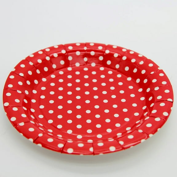 KALLORY 20pcs Tea Party Paper Plates Red Round for Elegant Afternoon Gatherings