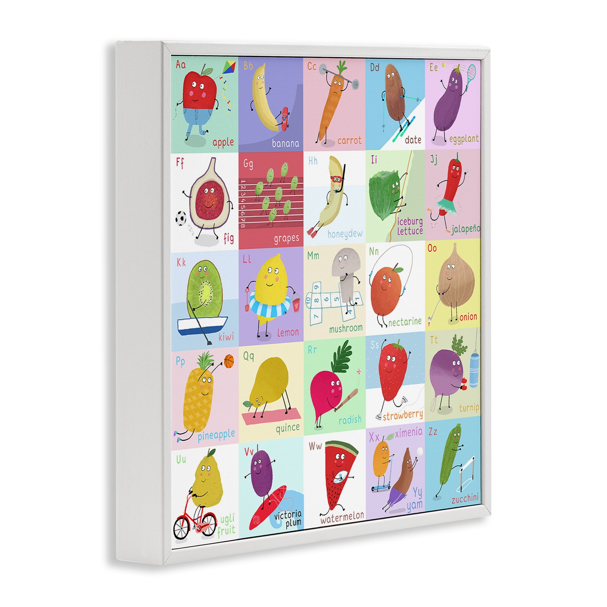 Stupell Industries Sporty Fruit Educational White Framed Giclee Art, design by Carla Daly