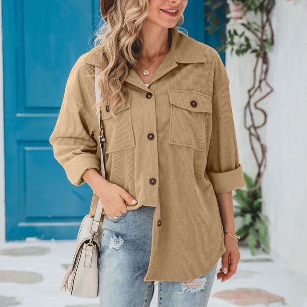 Pntutb moda mujer manga larga frente abierto ropa de abrigo suelta blusa sólida abrigo Tops bolsillos blusa liquidación Pntutb Pntutb-5991
