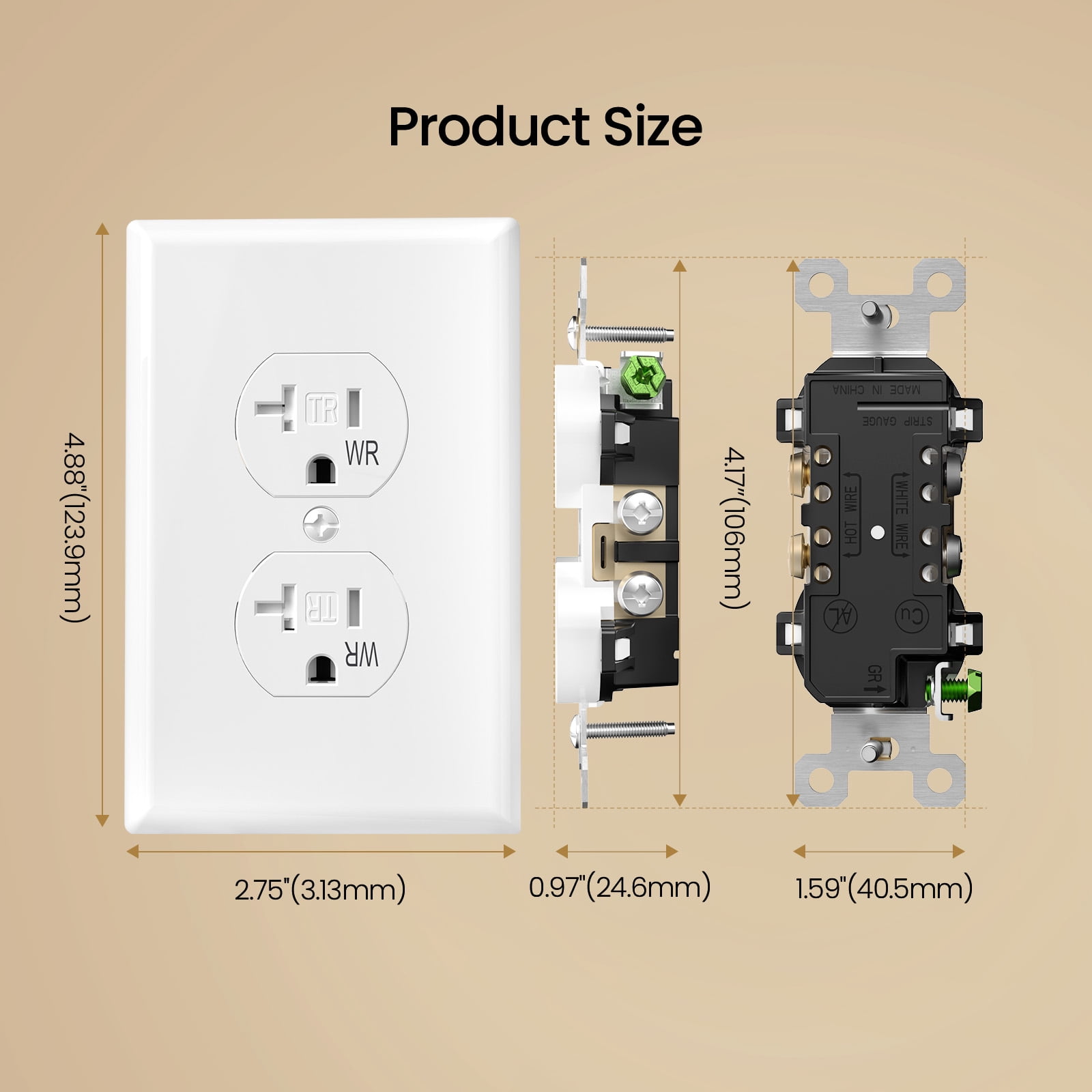 ELEGRP Duplex Receptacles 2-Pole 3-Wire Grounding Tamper-Resistant Weather-Resistant 20A 125V NEMA 5-20R White 20 Pack
