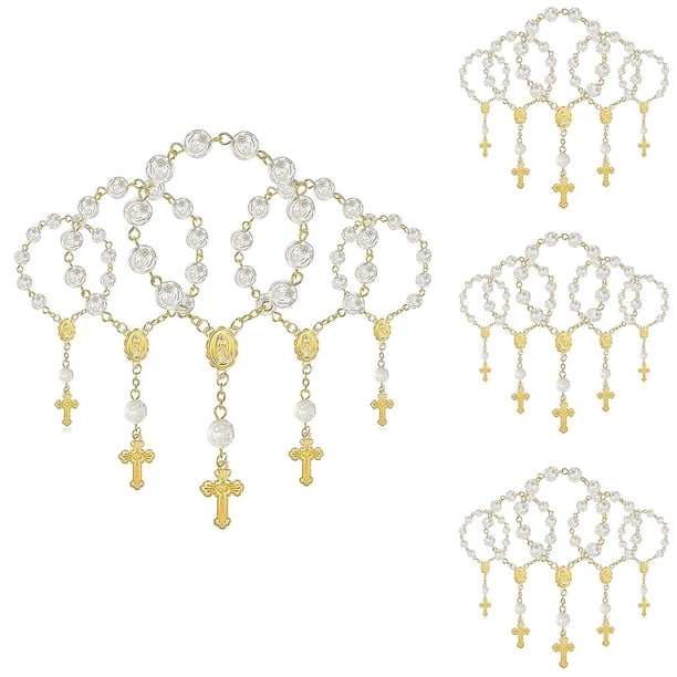 20 piezas favores del bautismo con Mini Rosarios pulsera de cuentas acrílicas pulsera rosario de dedo de comunión