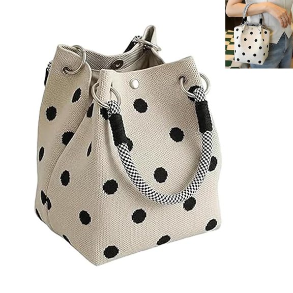 Cute Polka Dot Handbag for Women, Stylish Canvas Tote Bag with Rope Handles, Small Shoulder Purse for Shopping Travel