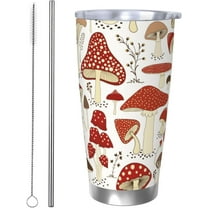 Cute Mushroom Tumbler 20oz Plants Stainless Steel Vacuum Insulated Tumblers with Lid and Straw Travel Coffee Mug Tea Wine Cups Water Bottle Gifts for Women Mushroom Lovers