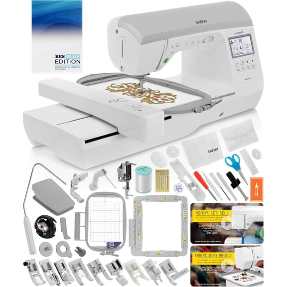 Brother NQ3550W Sewing & Embroidery Machine, 6" x 10" Field Size, 291 Stitches, Includes BES Lettering Software   Brother Magnetic SAMF180 Hoop   Mr. Vac & Mrs. Sew - Embroidery   Sewing Videos