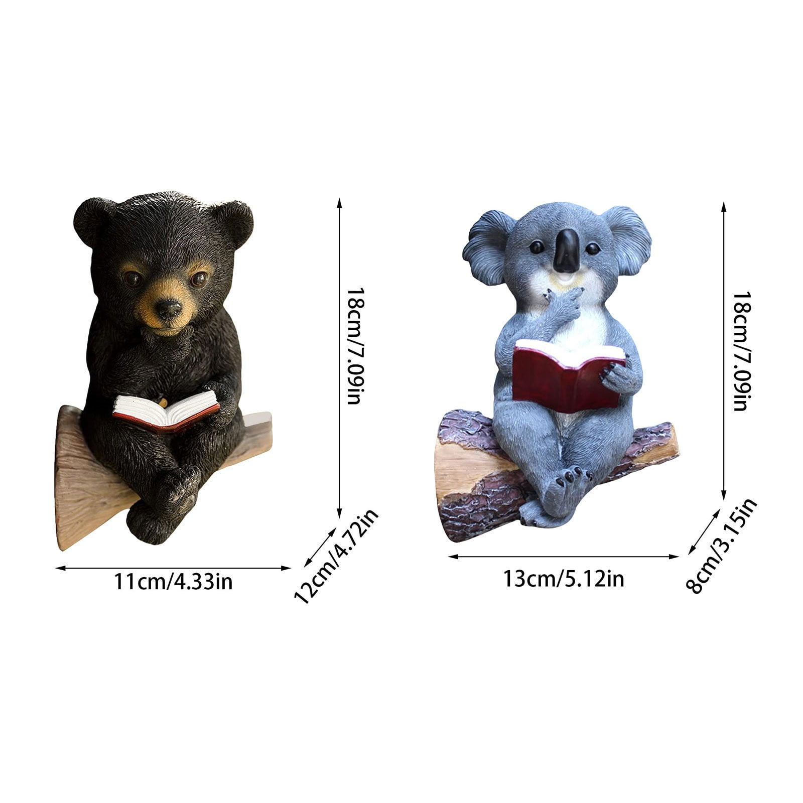Clearance Desktop Ornament under $15,Solar Charging Baby Bear&Koala Reading Book Sculpture Resin Animal Statue Outdoor Decoration With Solar LED Lights Yard Art Sculpture For Yard Patio Porch De