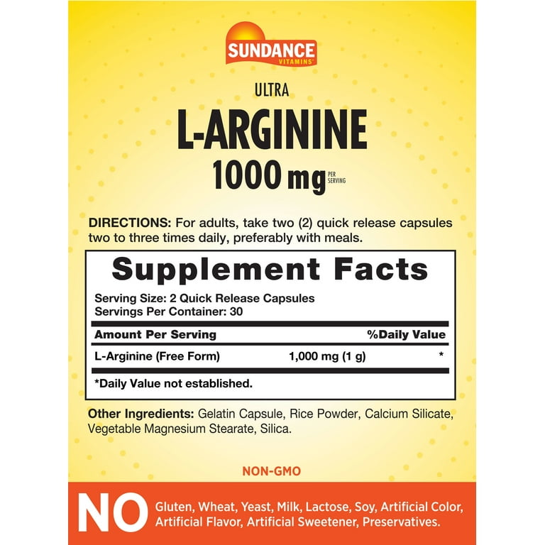 vitamins d aspartic acid l carnitine l arginine L-Arginine 1000mg | 60 Capsules | Free Form Amino Acid Supplement | Non-GMO  and Gluten Free