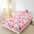 thumbnail image 4 of Manfei Kawaii Strawberry Full Size Sheets, Red Bow Knot Bed Sheets for Girls, Pink Groovy Floral Sheet Sets, Microfiber Bedroom Decor 4 Pieces, 4 of 7