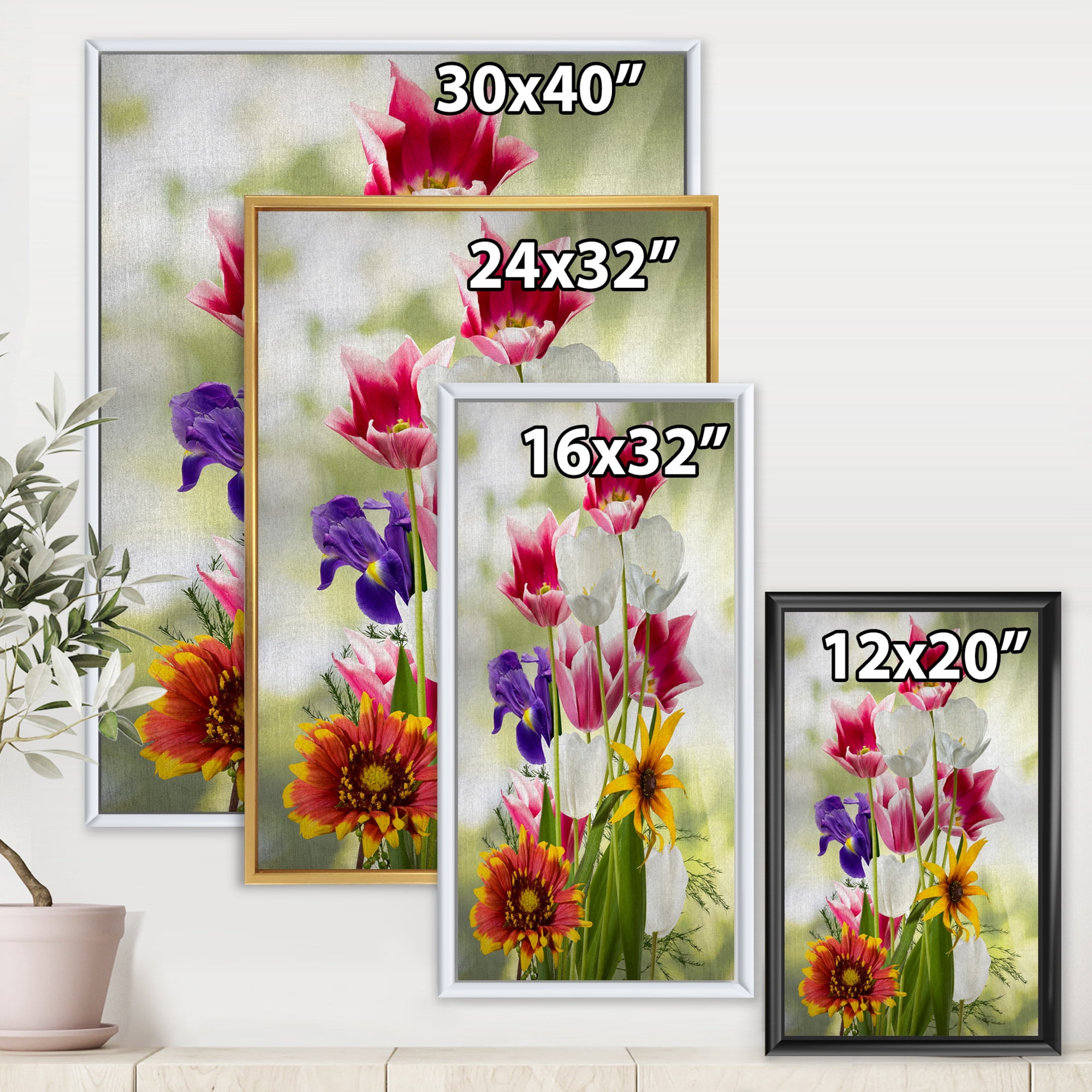 Designart 'Vibrant Purple Red and Yellow Wildflowers' Traditional Framed Canvas Wall Art Print