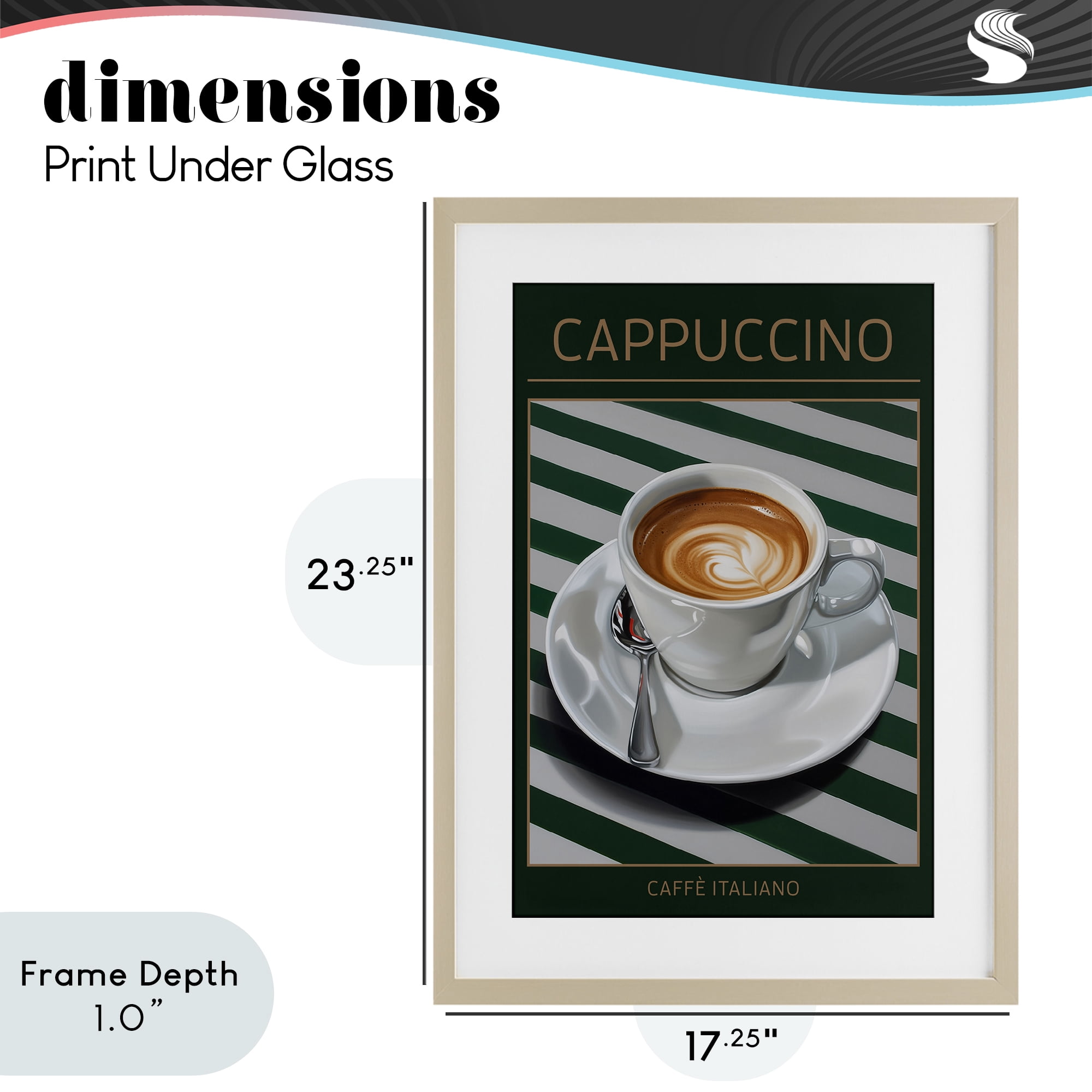 Stupell Industries Cappuccino Coffee over Stripes Birch Framed Print Under Glass, design by Andreas Magnusson