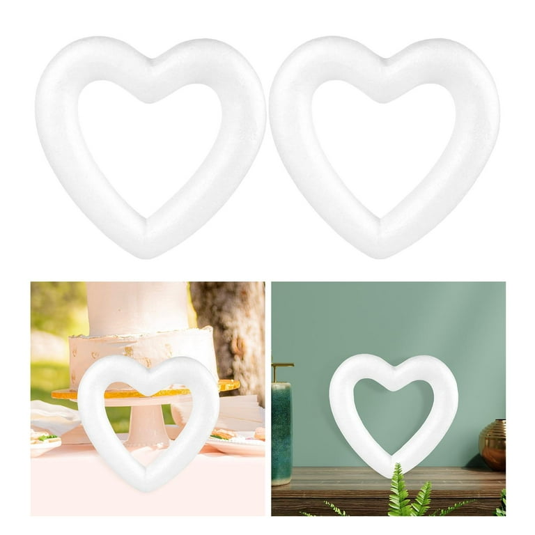 2 Pieces Heart Shaped Foam Polystyrene Foam Wreath Foam Hearts for Crafts White Foam Heart Wreath for DIY Craft Projects and Wedding Decorations