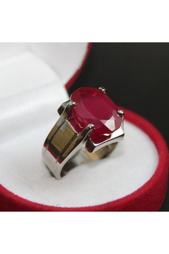 Oval Red Ruby Engagement Rings 7 ct. t.w. 925, Sterling Silver Huge Heavy Ring For Him