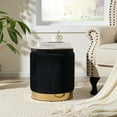 thumbnail image 2 of Round Ottoman with Storage Set of 2, Vanity Stool with Storage for Bedroom, Ottoman Coffee Table Gold-Tone Ring Around The Base, Small Velvet Foot Stool for Living Room, Black, 2 of 16