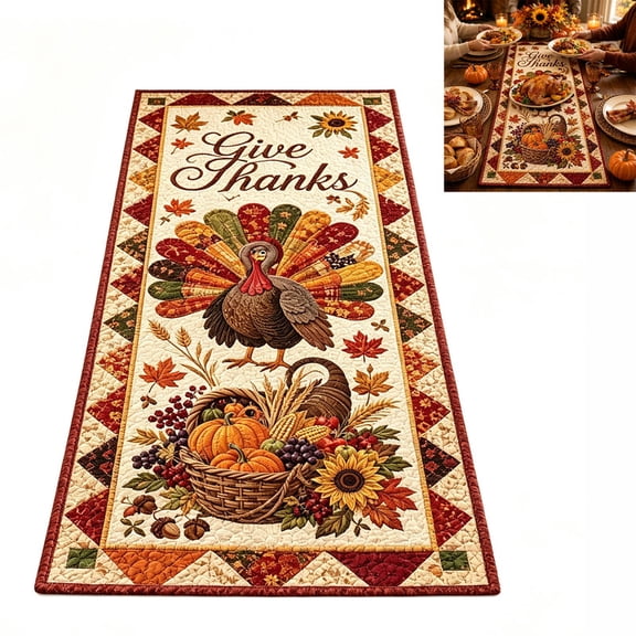 Autumn Quilted Table Runner Fall Decor,Halloween and Thanksgiving Christmas Dining Decor for Thanksgiving Dining Decorations, Harvest Home Party Decor Gift