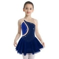 thumbnail image 2 of Fldy Big Kids Girls Sleeveless Shiny Rhinestone Figure Ice Skating Dress Ballerina Gym Leotard Dark Blue 10, 2 of 7