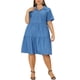 thumbnail image 1 of Vestido de mezclilla de mujer plus size Agnes Orinda con mangas cortas, botones y diseño fluido en capas 1X azul denim, 1 of 8