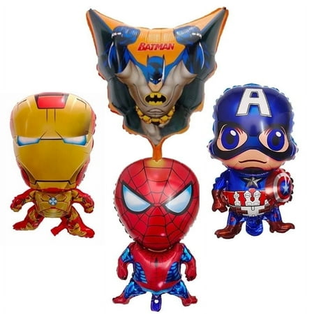 4 Piece Superhero Foil Balloons - Birthday Party Balloon Captain America Balloon Spiderman Balloon Ironman Balloon Batman Balloon