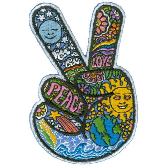 Dan Morris - Celestial Peace Hand Fingers - Embroidered Patch,Blue, Yellow and Green,2.5" x 3.5"