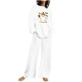 thumbnail image 3 of QIUOMBBP 2 Piece Sets for Women Halloween Ghost Print Casual Sweatsuit Sets Long Sleeve Shirts and Wide Leg Lounge Pants Fall Winter Clothes, White, M, 3 of 5