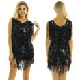 thumbnail image 1 of TiaoBug Robe Sans Manches à Col en V pour Femmes Robe à Sequins Brillants avec Franges Robe Samba Latin Tango Noire XX, 1 of 7