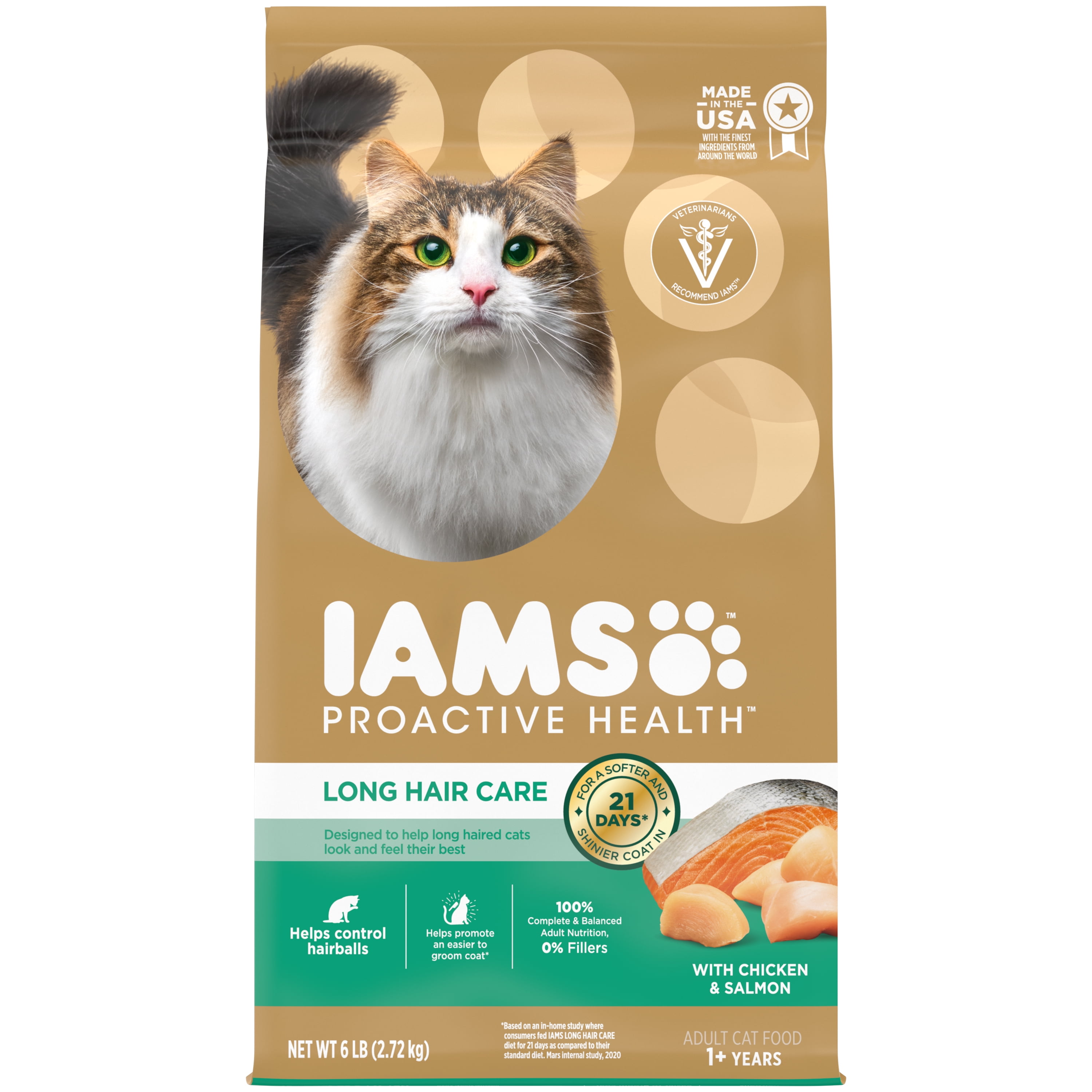 IAMS PROACTIVE HEALTH Long Hair Care Chicken Flavor Dry Food for Adult Cats, 6 lb. bag