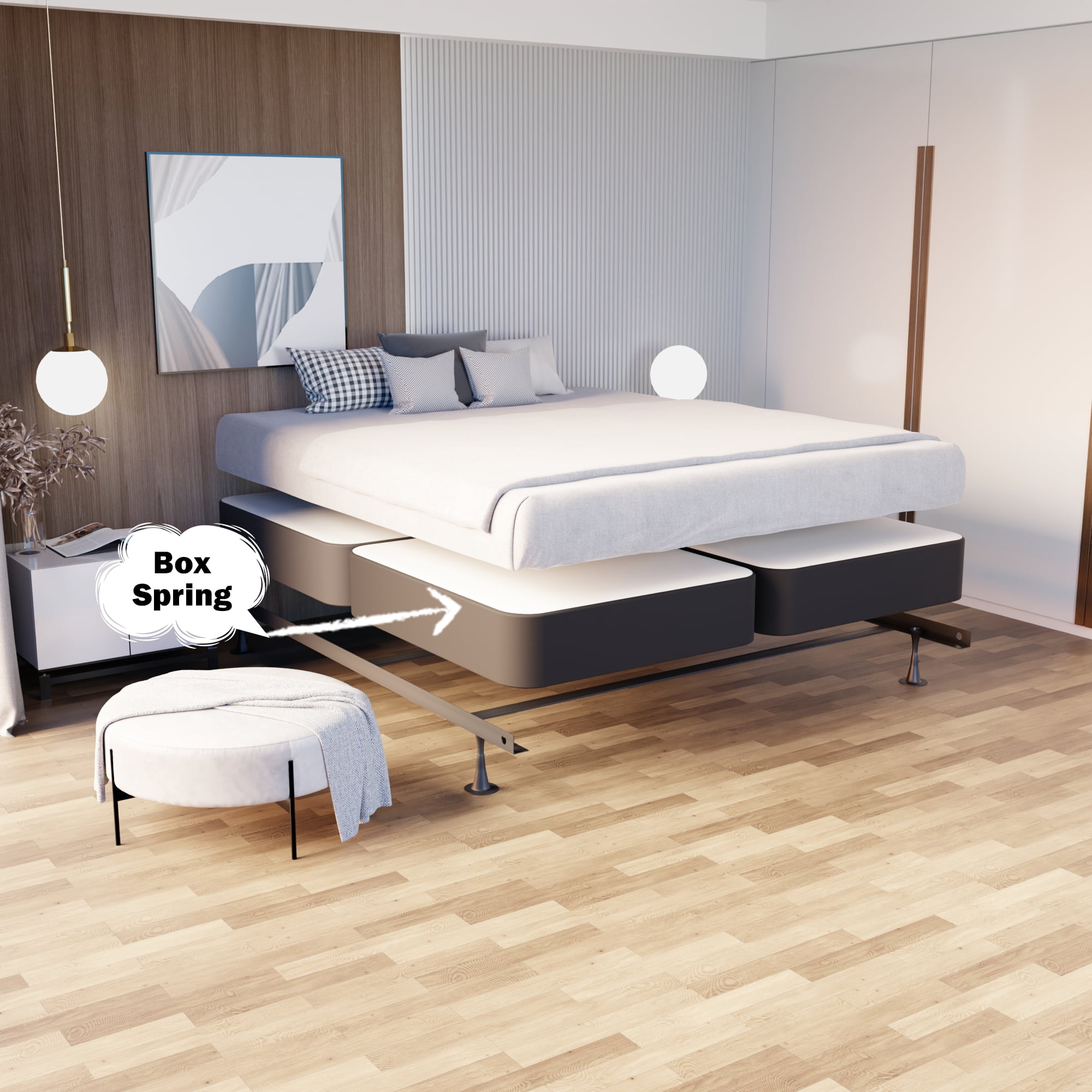 Continental Sleep, Box Spring Bed Base California King(Fold) Size, 8-Inch Wood Mattress Foundation, Quiet Noise Free, 4-Pieces Under Mattress Support BoxSpring, Fully Assembled, Black