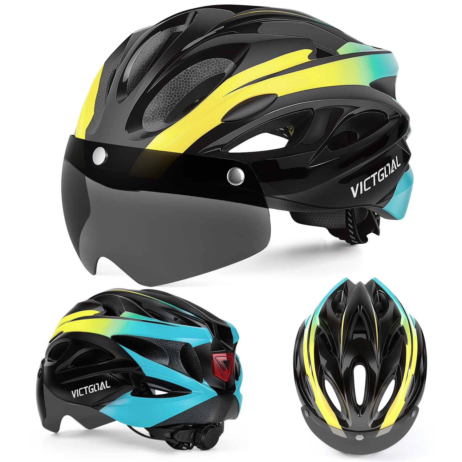 VICTGOAL Bike Helmet for Adults with Light and Goggles Lightweight MTB Road Bicycle Helmets for Men Women Cycling Ebike Scooter