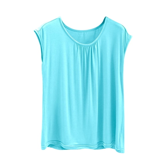 Wensltd Women Sleepshirt Relaxed Fit Elastic Waist Short Sleeve Sleepshirt Soft for Casual Home Sky Blue