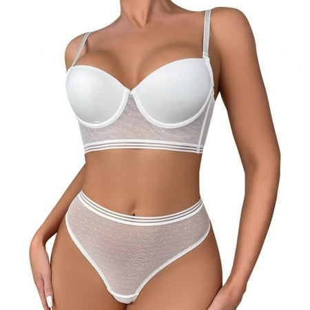 

Xmarks Women Demi Bra and Panty Set Sheer Lingerie Set Matching Underwire Bras 70A/32A-85D/38D