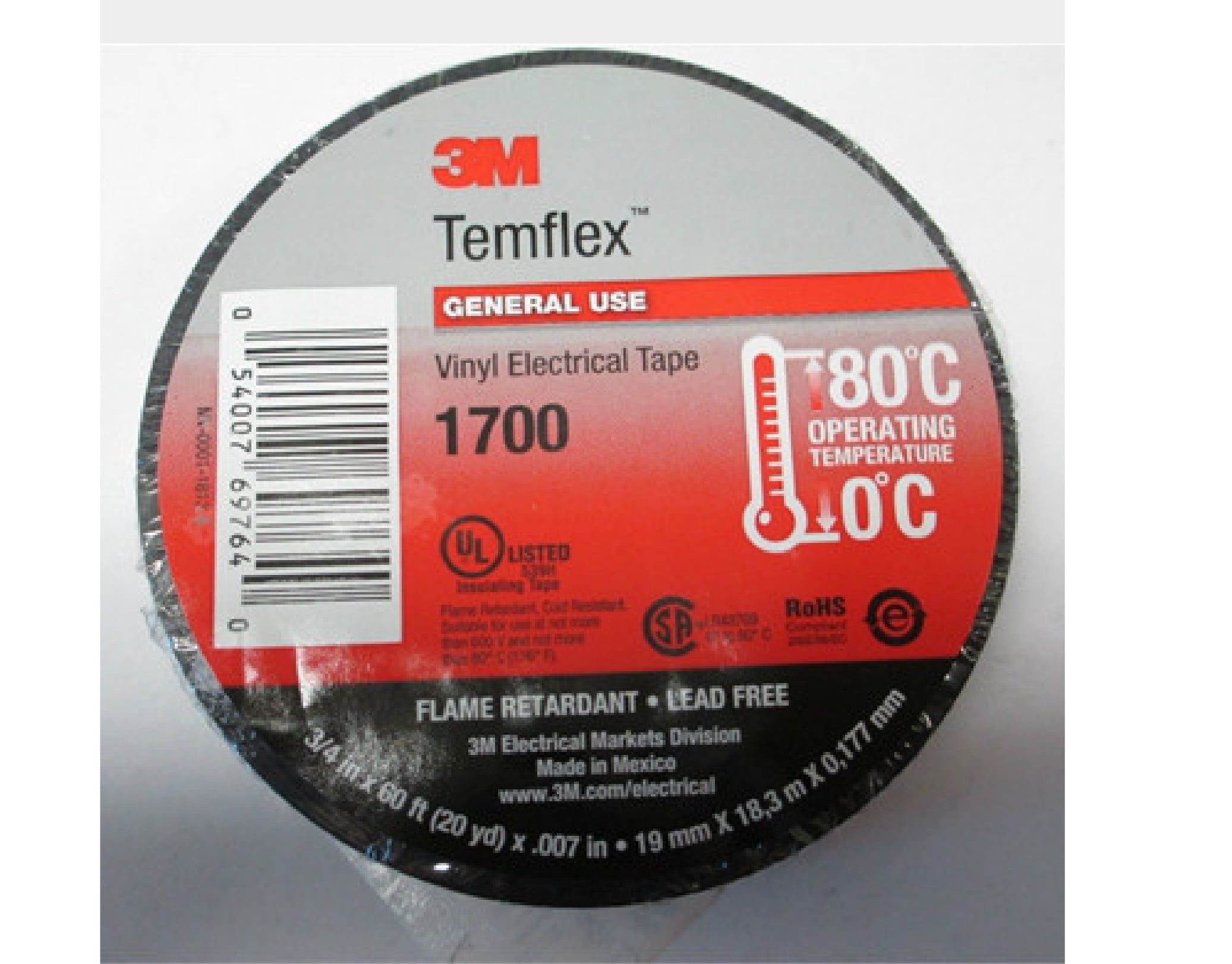 20 ROLLS OF 3M 1700 TEMFLEX 3/4" X 60' BLACK ELECTRICAL TAPE 3 M ELECTRIC TAPES 