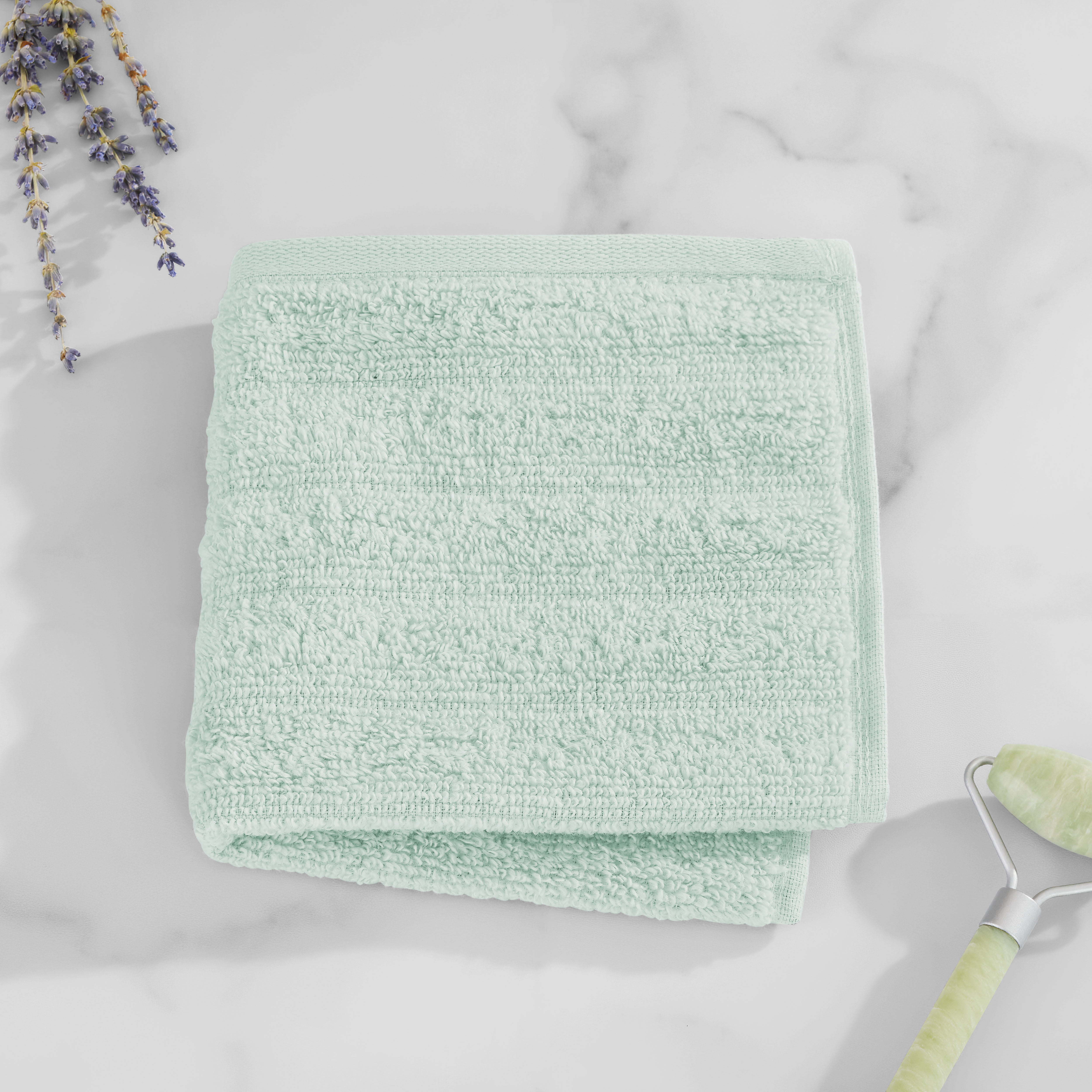 Mainstays Performance Cotton Textured Washcloth, Soft Sea, 12 in x 12 in, 1 Count