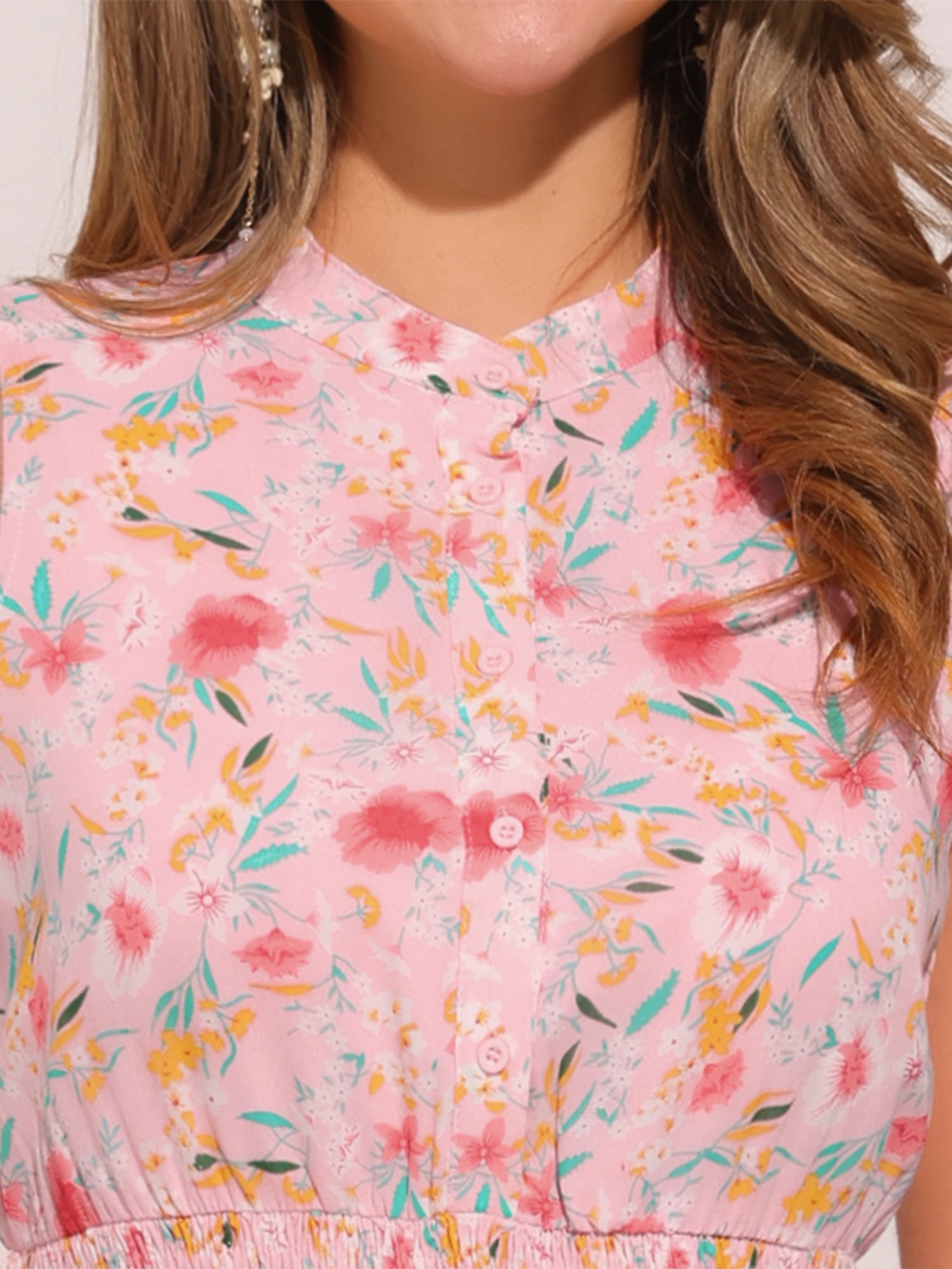 DARING DIVA Floral Chiffon Smocked Waist Ruffled Dress L Pink Flower