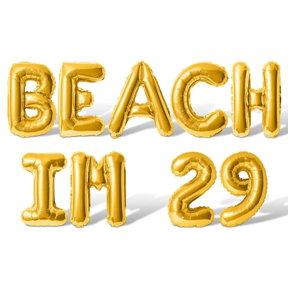 Letter Balloons - BEACH IM 29 16" Inch Alphabet Letters Foil Mylar Balloon 29th Birthday Party Banner (Gold)