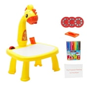 Children LED Projector Art Drawing Learning Table Toy (Yellow Giraffe 1)