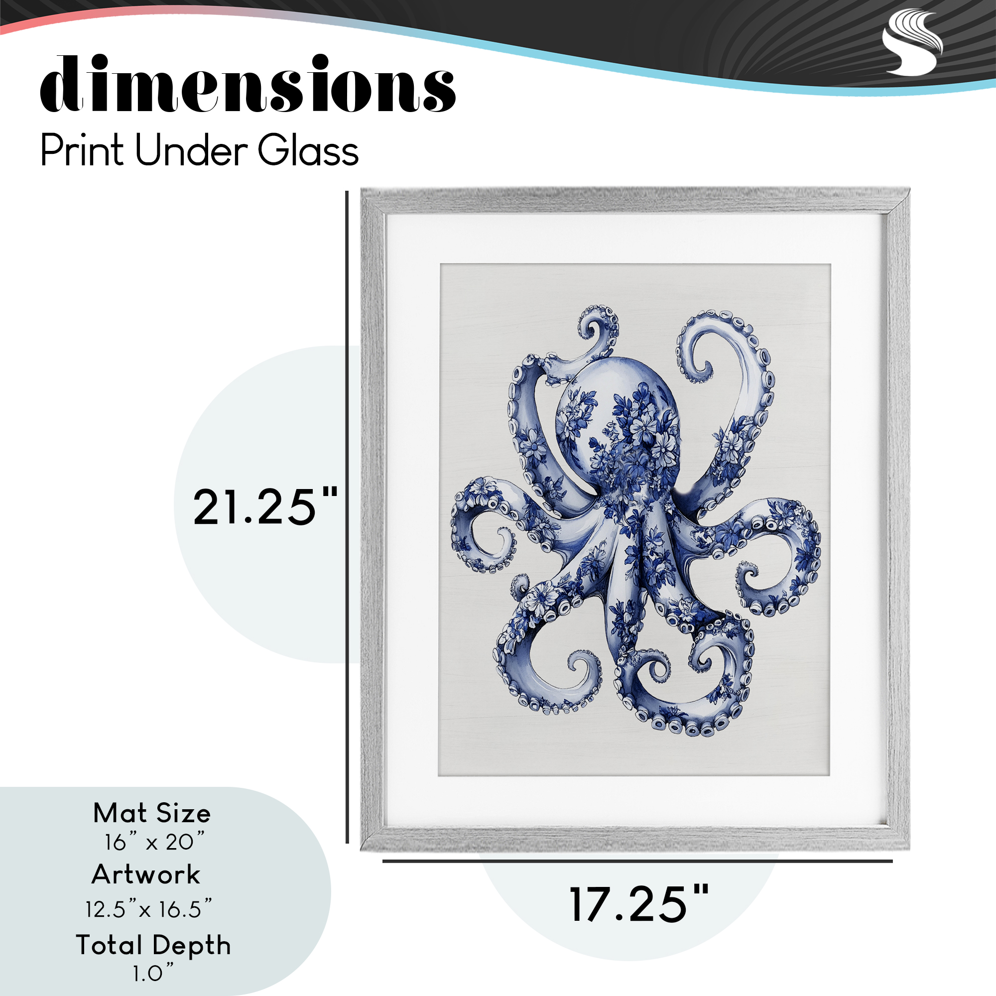 Funky Toile Octopus Gray Framed Print Under Glass, design by Lettered and Lined