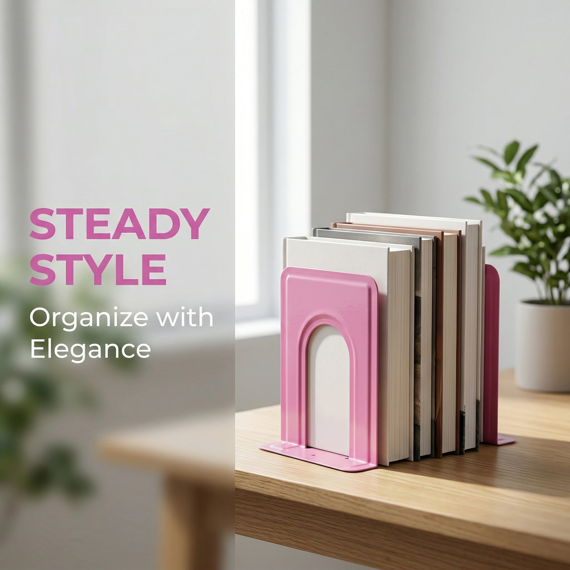 Unique Bargains Expandable Iron Bookends with Compartments Pink 5"L x 5.9"W x 7.5"H
