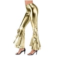 thumbnail image 3 of QATAINLAV Flared Pants for Women Fashion Faux Leather Stretch High Waisted Bell Bottoms Slim Fit Ruffle Flare Trousers Yellow XXXL Ofertas Relampago de Hoy, 3 of 4