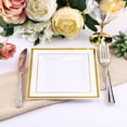 thumbnail image 2 of BalsaCircle 10 Pieces 7" White Gold Trim Plastic Square Plates Disposable Tableware, 2 of 8