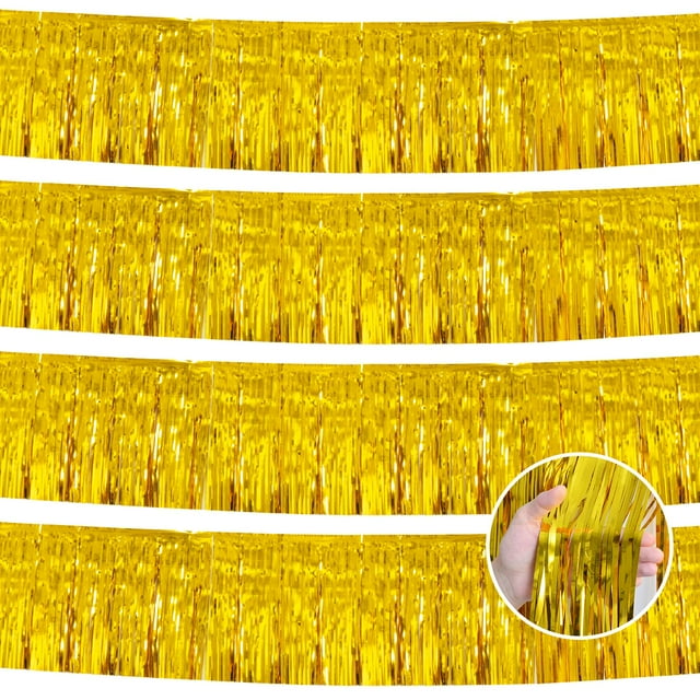 Decoraciones navideñas YUKL, guirnalda de oropel con flecos dorados de 12 pies x4