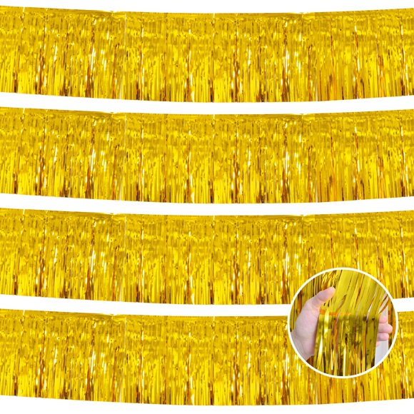 Decoraciones navideñas YUKL, guirnalda de oropel con flecos dorados de 12 pies x4