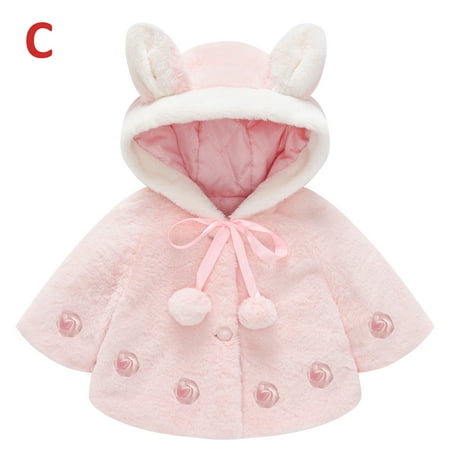 

Winter Savings Clearance! SuoKom Toddler Girls Solid Color Plush Cute Rabbit Ears Winter Hoodie Thick Coat Cloak Baby Sweater Girls Outerwear Jackets & Coats Pink
