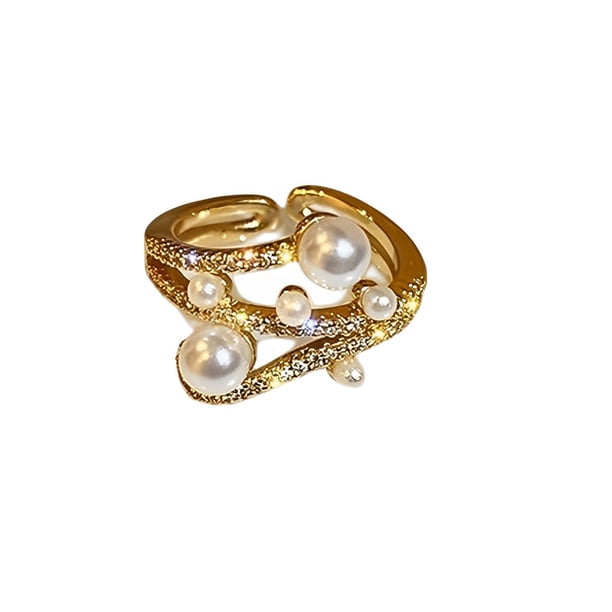 Anillo de aleación para mujer, reemplazo de perla Adorable, elegante, de extremo abierto, anillos de moda para mujer, adorno de joyería, regalo Ropa, zapatos y accesorios Miscelánea Doble capa Qarigey AP015756-02