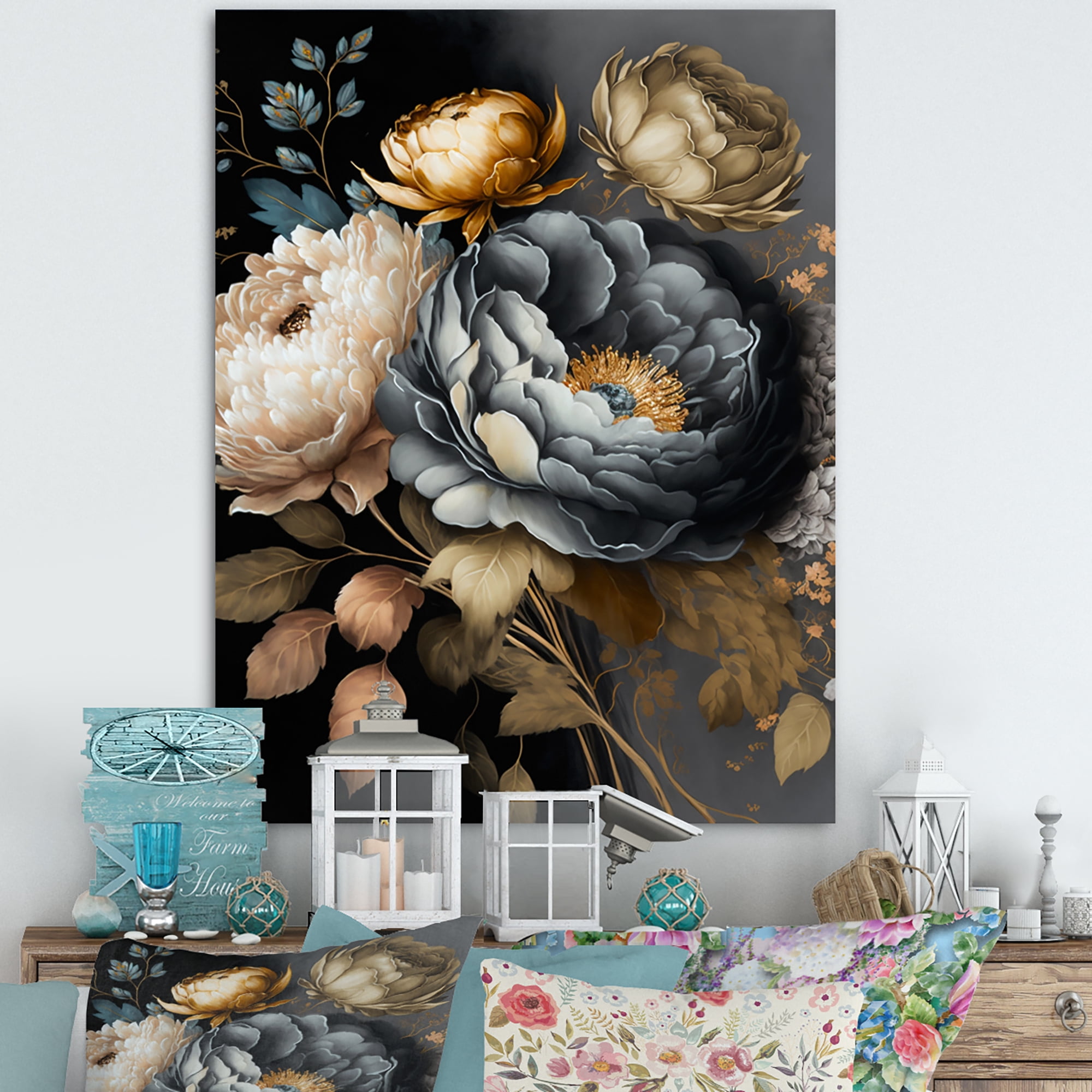 Designart Blue Blooming Bouquet III Canvas Wall Art