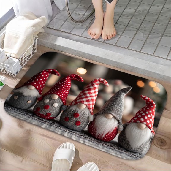 1pc Christmas Gnomes Absorbent Non-Slip Bathroom Thickened Flannel Rug Decor,Soft,Quick Drying,Suitable For Indoor/outdoor Use,Bathrooms,Bedrooms,Kitchens,Terrace,Laundry Rooms,16"x24"