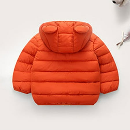 

dmqupv Toddler Kids Baby Boys Girls Winter Warm Jacket Solid Coats Outerwear Bear Ears Hooded Padded Outwear Baby Coat Outerwear Orange 18-24 Months