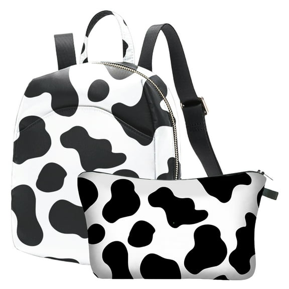 2pcs Stylish Cow Print Small Backpack for Women and Men