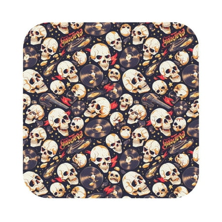 

Qekee Guitar Skull record Print PU Leather Absorbent Coasters Leather Coasters Set for Cups Drinks 4 Coasters 6 Pcs for Coffee Bar Home Decor Square