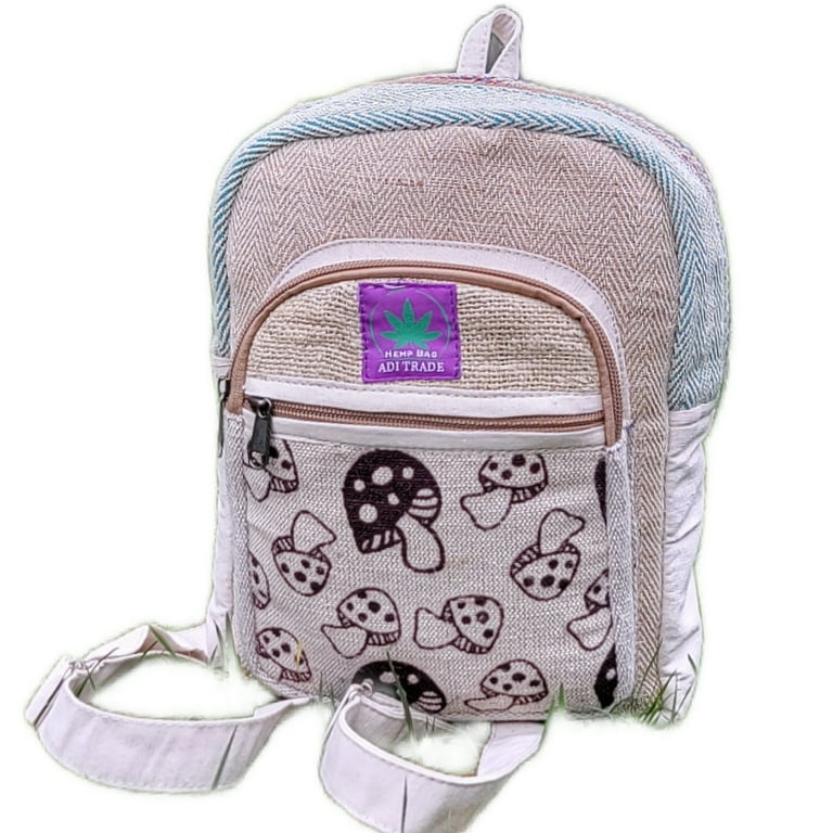 Natural Handmade mini hemp backpack eco friendly stylish unisex casual backpack Hiking Travelling and many more Mushroom Blue Walmart